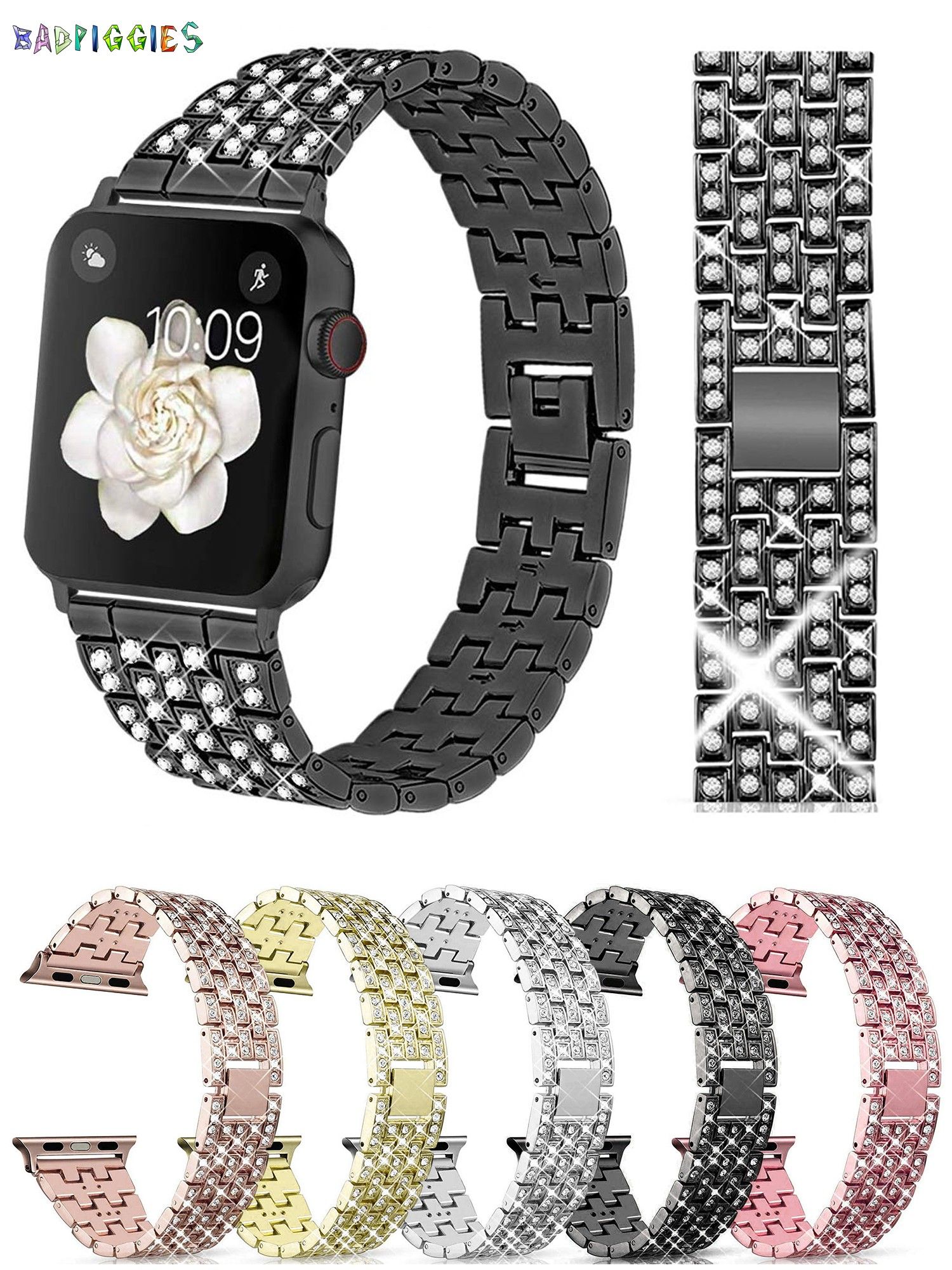 BadPiggies Women Jewelry Stainless Wristband Replacement Strap for Apple Watch Band iWatch Series 7 6 5 4 3 2 1